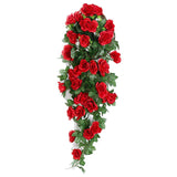 2PCS Artificial Rose Flower Garland Hanging Vine Home Wall Decor Fake Rattan - Rose Red - Extra Image