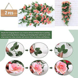2PCS Artificial Rose Flower Garland Hanging Vine Home Wall Decor Fake Rattan - White - Top-Down View