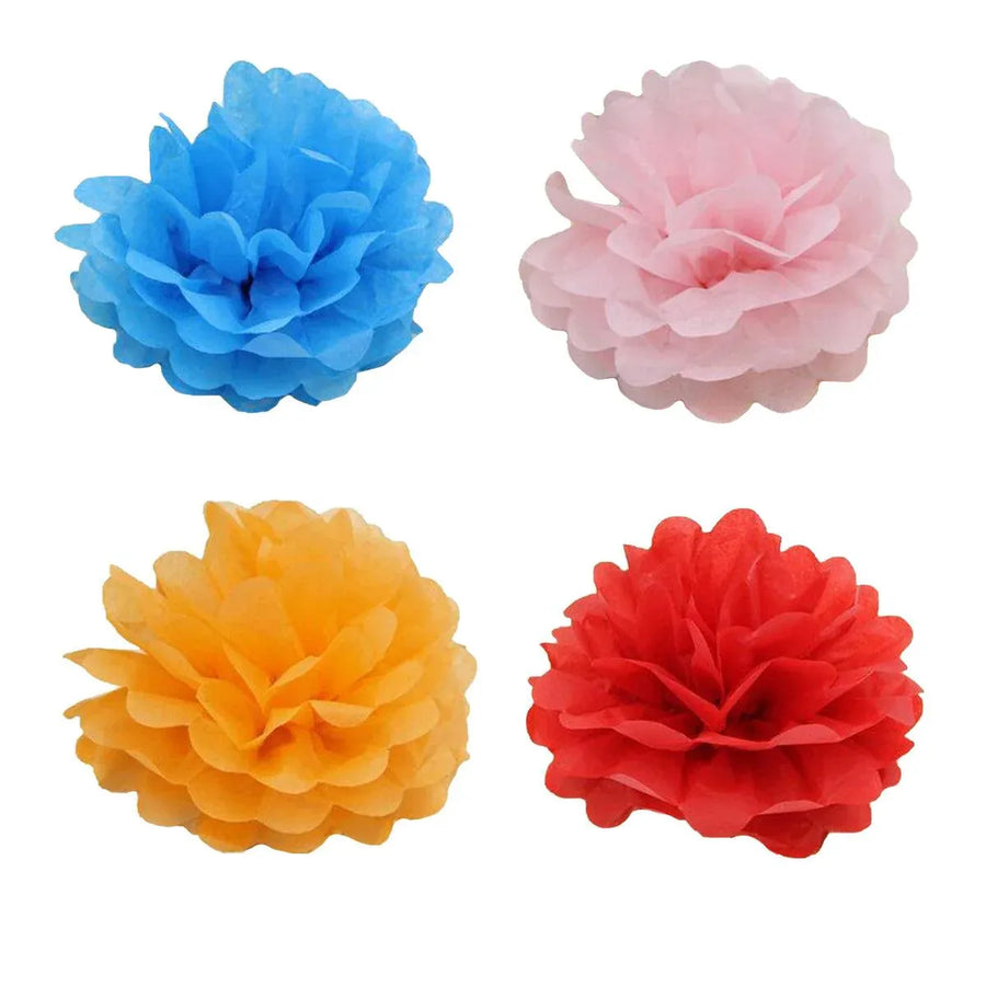 Decorative Paper Flower Balls 10pcs Party Hanging Pom Pom Wedding Event Decor - Blue