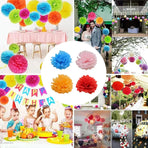Decorative Paper Flower Balls 10pcs Party Hanging Pom Pom Wedding Event Decor - Blue