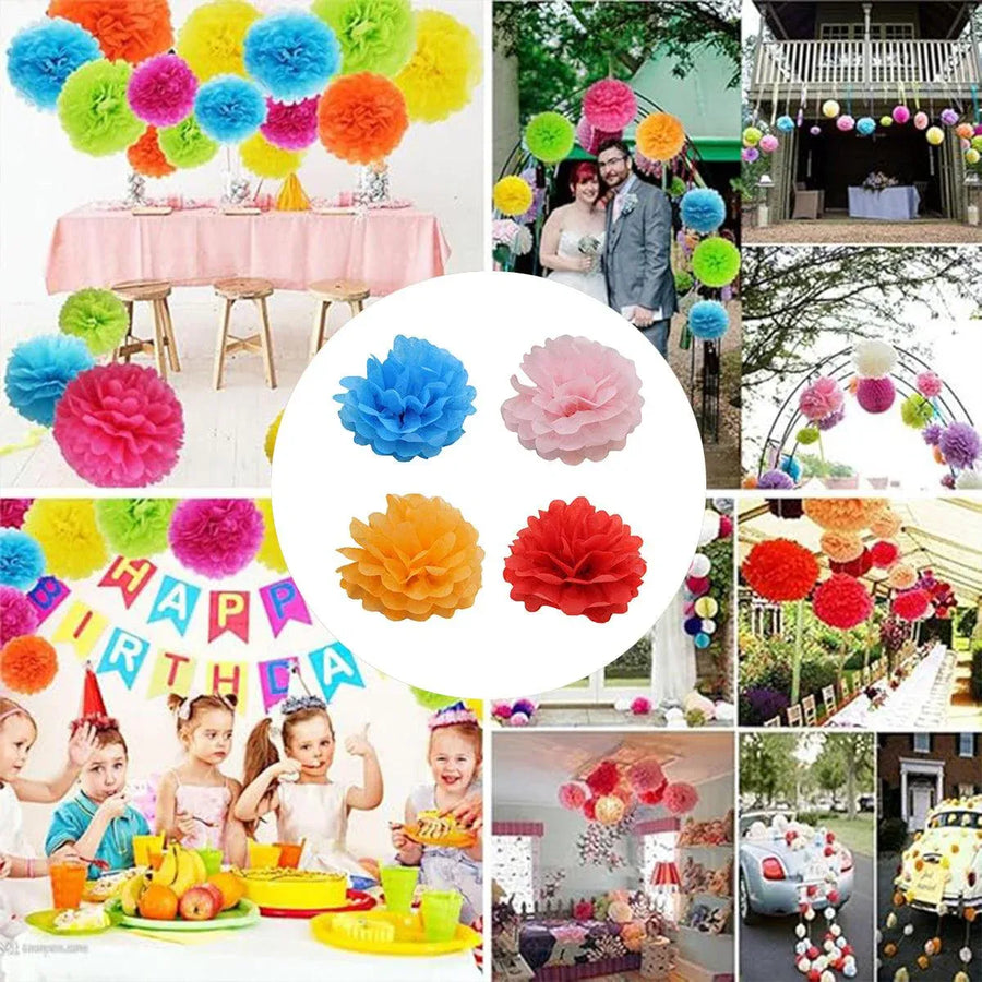 Decorative Paper Flower Balls 10pcs Party Hanging Pom Pom Wedding Event Decor - Blue