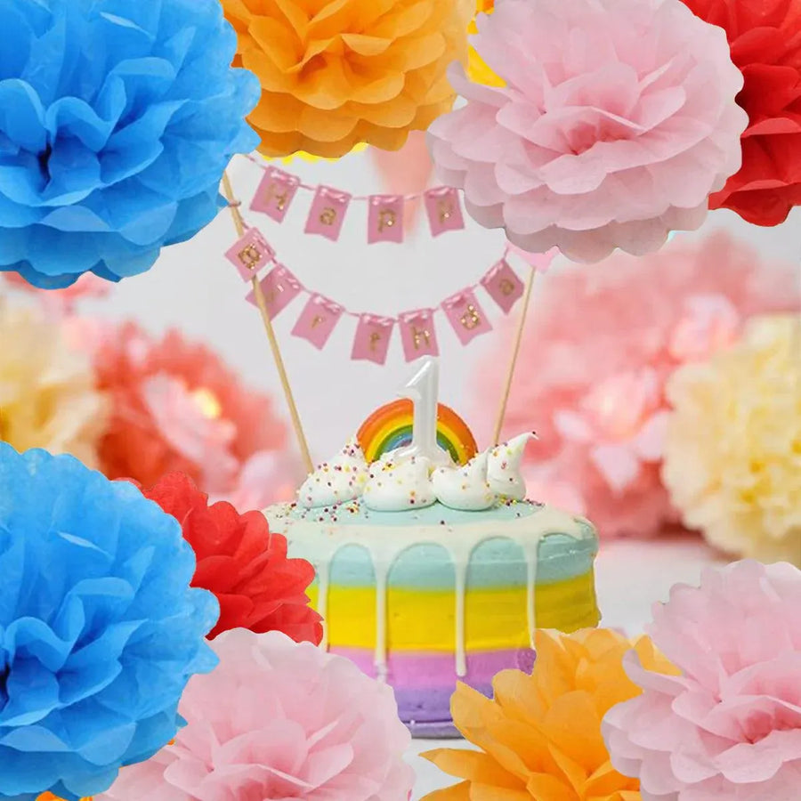 Decorative Paper Flower Balls 10pcs Party Hanging Pom Pom Wedding Event Decor - Blue