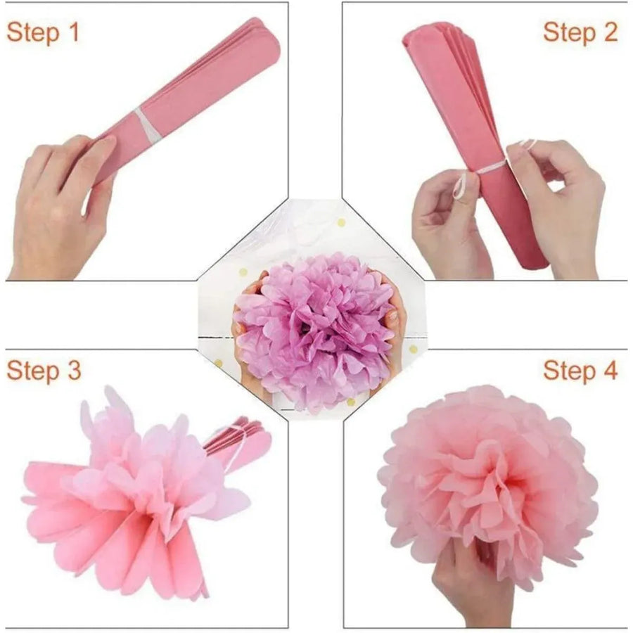 Decorative Paper Flower Balls 10pcs Party Hanging Pom Pom Wedding Event Decor - Blue