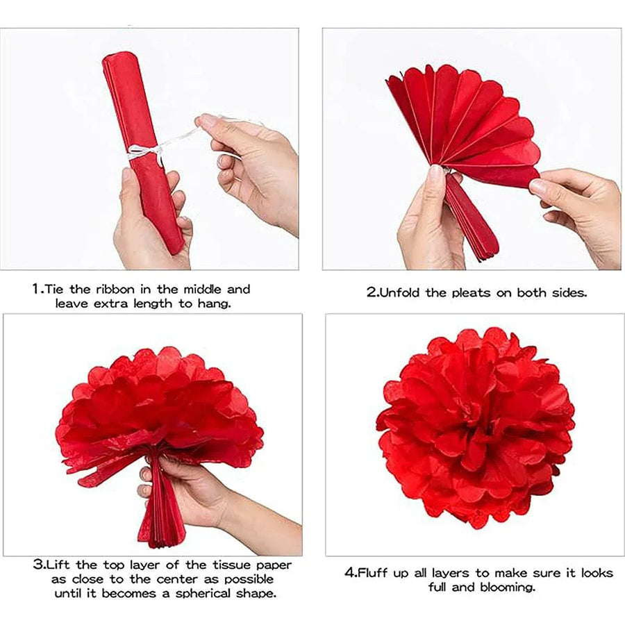 Decorative Paper Flower Balls 10pcs Party Hanging Pom Pom Wedding Event Decor - Blue