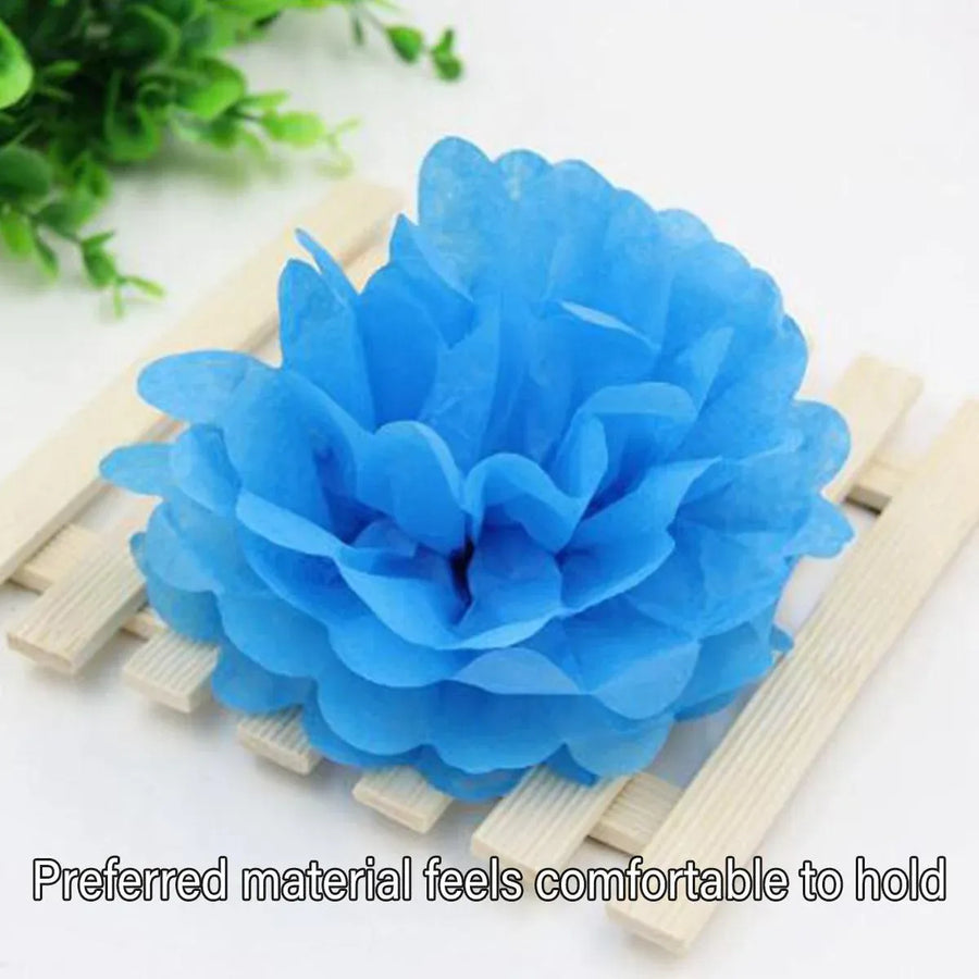 Decorative Paper Flower Balls 10pcs Party Hanging Pom Pom Wedding Event Decor - Blue