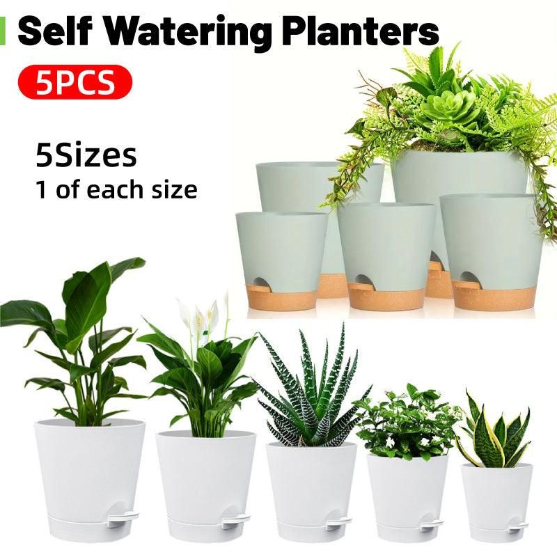 5pcs Self Watering Planter Desktop Plastic Round Planter Auto Suction Lazy Pot - Green