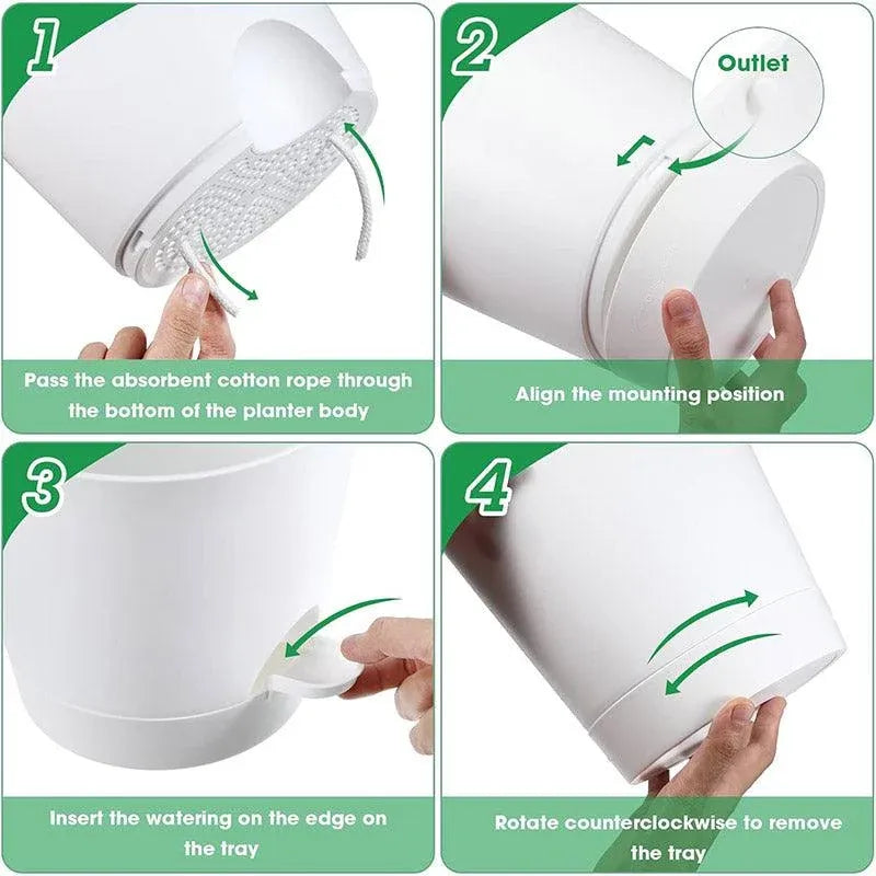5pcs Self Watering Planter Desktop Plastic Round Planter Auto Suction Lazy Pot - Green