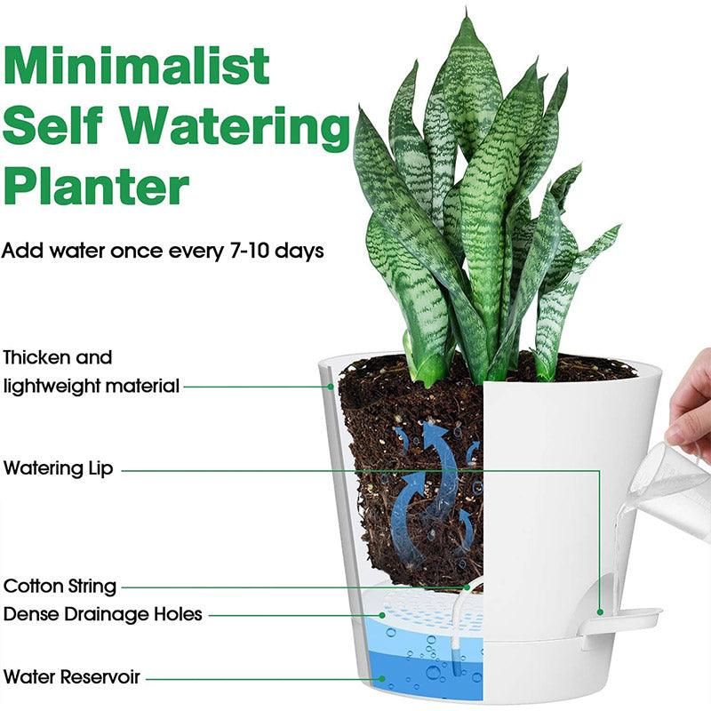 5pcs Self Watering Planter Desktop Plastic Round Planter Auto Suction Lazy Pot - Green