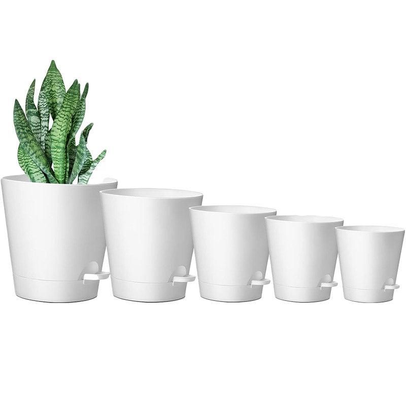 5pcs Self Watering Planter Desktop Plastic Round Planter Auto Suction Lazy Pot - Green