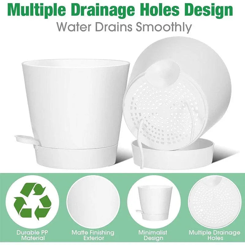 5pcs Self Watering Planter Desktop Plastic Round Planter Auto Suction Lazy Pot - White