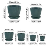 6PCS Simple Plastic Round Plant Pots Vertical Stripes Flower Pot Green Gardening - Green - Top-Down View