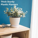 6PCS Simple Plastic Round Plant Pots Vertical Stripes Flower Pot Green Gardening - White - Low Angle