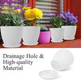 6PCS Simple Plastic Round Plant Pots Vertical Stripes Flower Pot Green Gardening - White - Extra Image