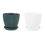 6PCS Simple Plastic Round Plant Pots Vertical Stripes Flower Pot Green Gardening - White - Front View