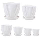 6PCS Simple Plastic Round Plant Pots Vertical Stripes Flower Pot Green Gardening - White - Close-Up Angle