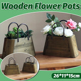 26cm Handbag Shape Flower Pot with Metal Handles Natural Wood