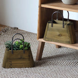 26cm Handbag Shape Flower Pot with Metal Handles Natural Wood - 45-Degree Angle