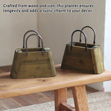 26cm Handbag Shape Flower Pot with Metal Handles Natural Wood - Rear View