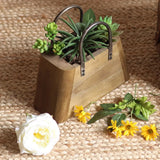 26cm Handbag Shape Flower Pot with Metal Handles Natural Wood - Extra Image
