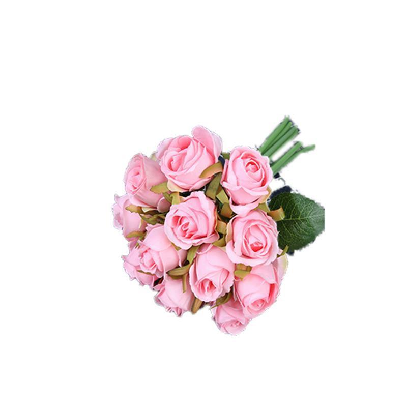 12 Heads Silk Rose Artificial Flowers Fake Bouquet - White+blue