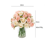 12 Heads Silk Rose Artificial Flowers Fake Bouquet - Champagne