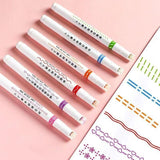 6PCS Dual Tip Line Drawing Pens – Fun Patterned Colour Markers Set - Top-Down View