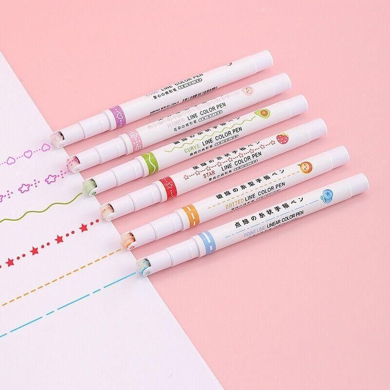 6PCS Dual Tip Line Drawing Pens – Fun Patterned Colour Markers Set