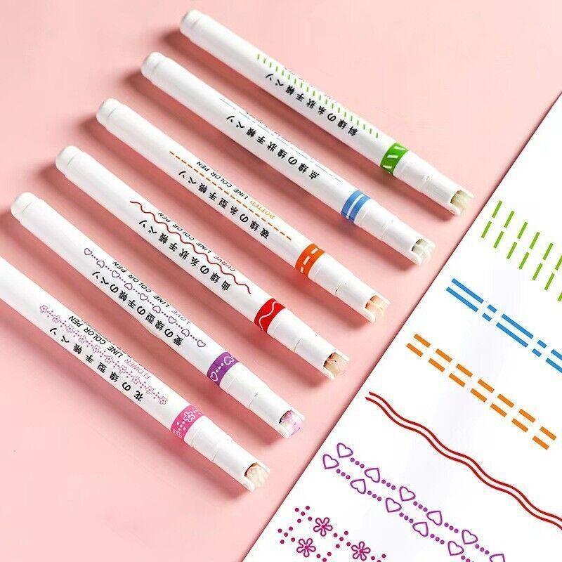 6PCS Dual Tip Line Drawing Pens – Fun Patterned Colour Markers Set