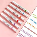 6PCS Dual Tip Line Drawing Pens – Fun Patterned Colour Markers Set - Top-Down View
