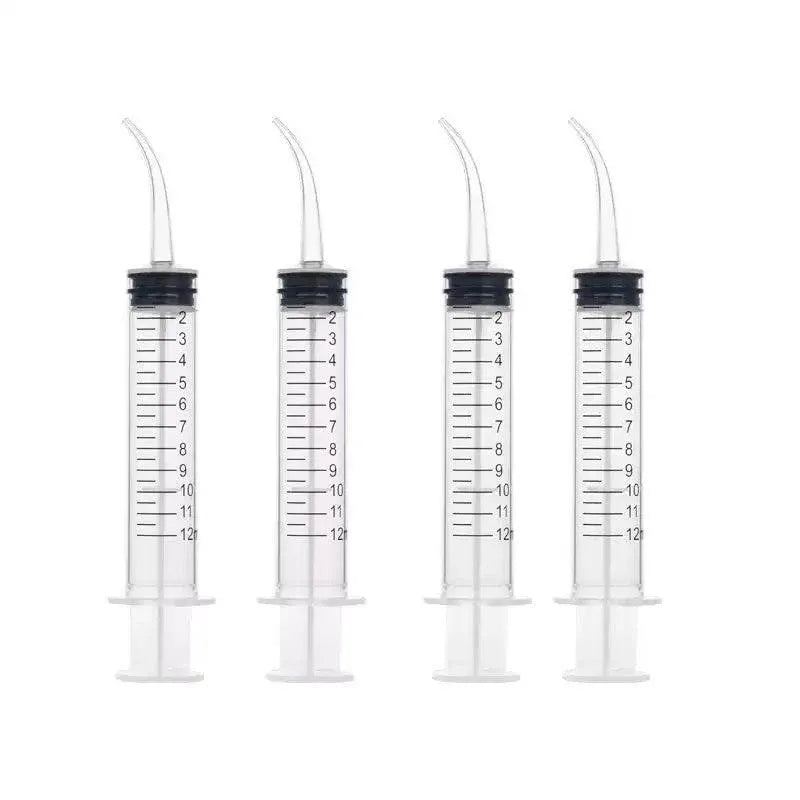 4Pcs Dental Syringe 12Ml Disposable Oral Irrigation Curved Tip Elbow Lab