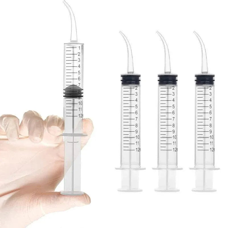 4Pcs Dental Syringe 12Ml Disposable Oral Irrigation Curved Tip Elbow Lab