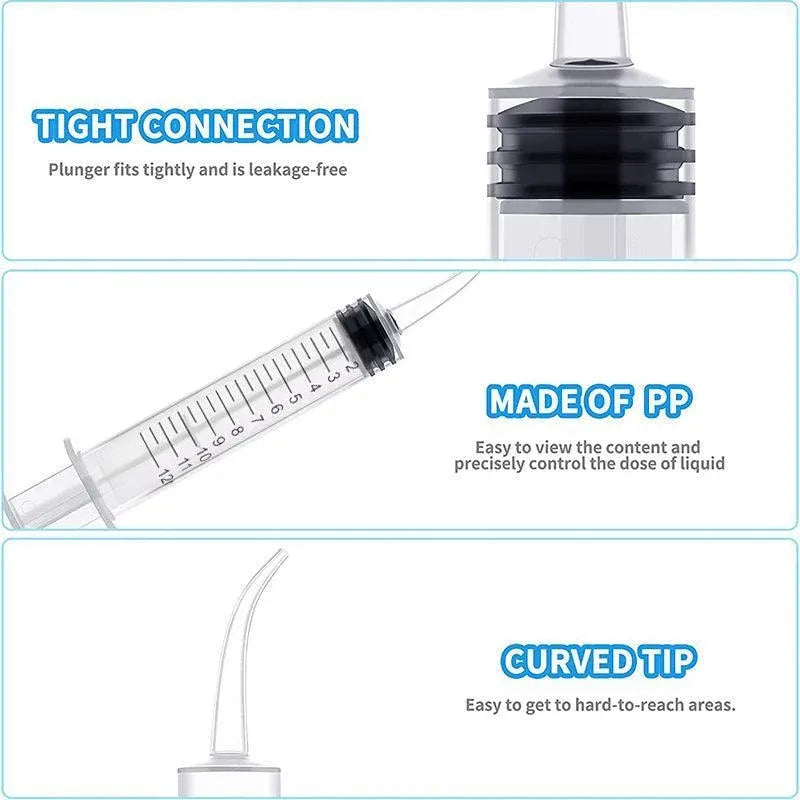 4Pcs Dental Syringe 12Ml Disposable Oral Irrigation Curved Tip Elbow Lab