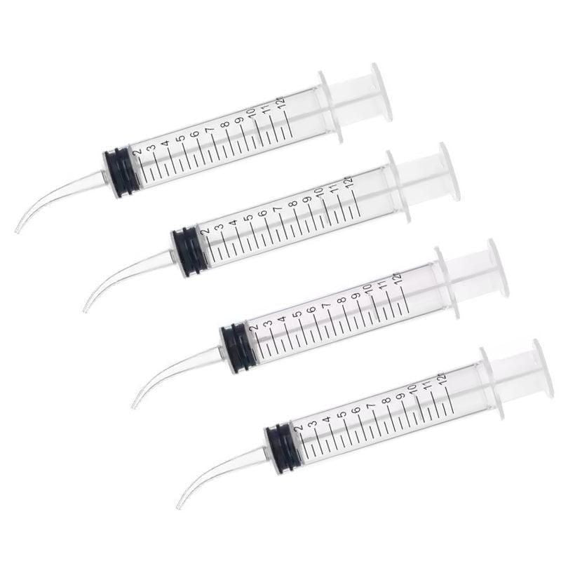 4Pcs Dental Syringe 12Ml Disposable Oral Irrigation Curved Tip Elbow Lab