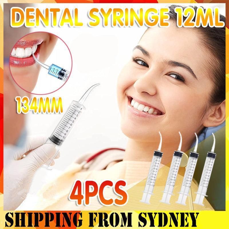 4Pcs Dental Syringe 12Ml Disposable Oral Irrigation Curved Tip Elbow Lab