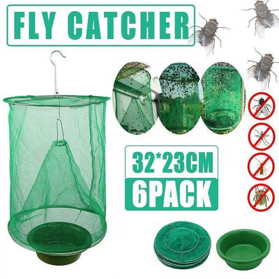 6PCS Reusable Hanging Fly Trap Net Cage Insect Catcher for Garden Farm Outdoor Use