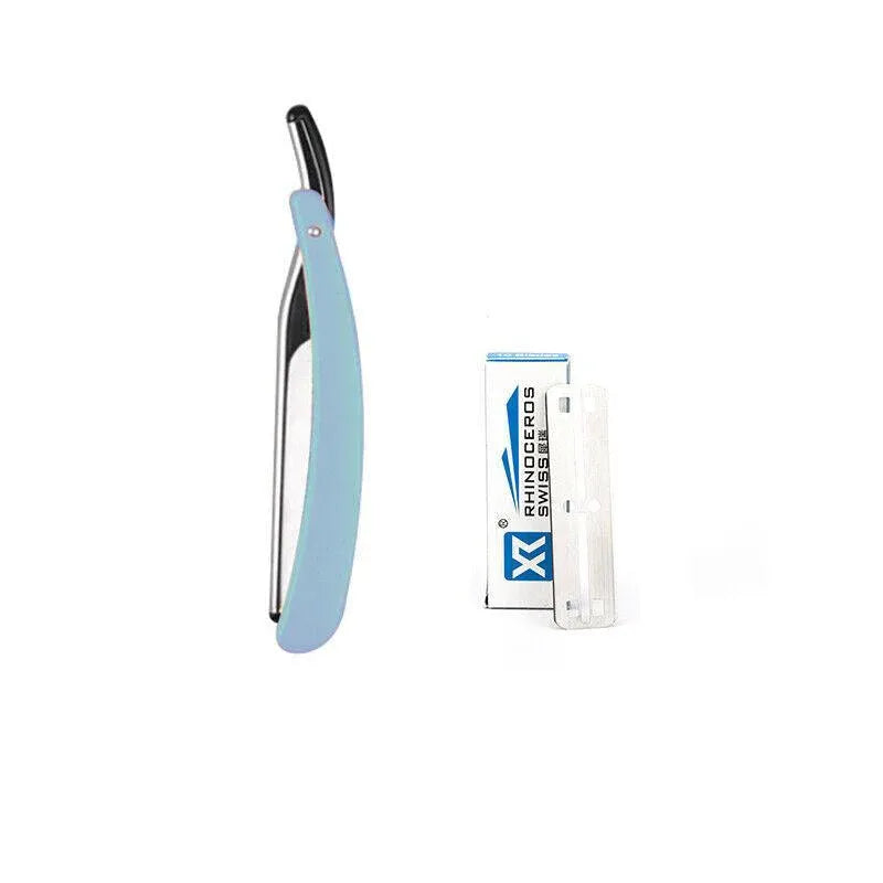 Old Shaver Razor Eyebrow Knife Folding Manual Shaver Holder Home Salon Tool Au - Blue+10PCS Blades