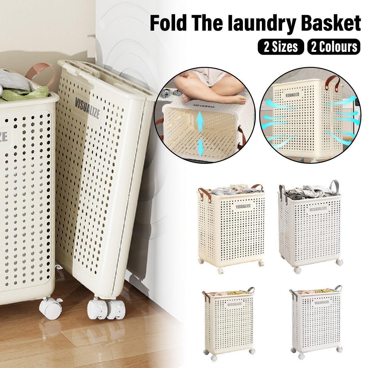 Folding Portable Laundry Basket Multifunctional Storage for Bathroom Household - M-Beige