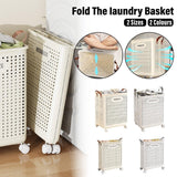 Folding Portable Laundry Basket Multifunctional Storage for Bathroom Household - M-Beige