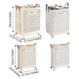 Folding Portable Laundry Basket Multifunctional Storage for Bathroom Household - M-Beige - Side View