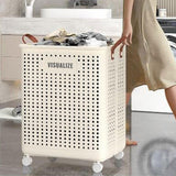 Folding Portable Laundry Basket Multifunctional Storage for Bathroom Household - M-Beige - Top-Down View