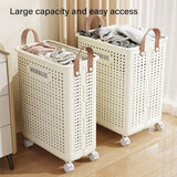 Folding Portable Laundry Basket Multifunctional Storage for Bathroom Household - M-Beige - 45-Degree Angle