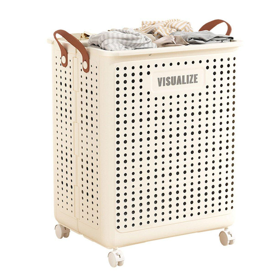 Folding Portable Laundry Basket Multifunctional Storage for Bathroom Household - M-Beige