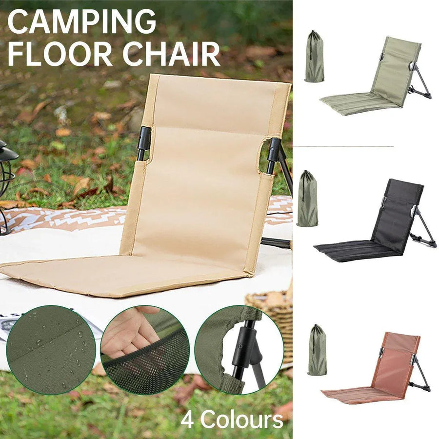 Folding Portable Camping Chair Lightweight Stool with Backrest Outdoor Bench - Black