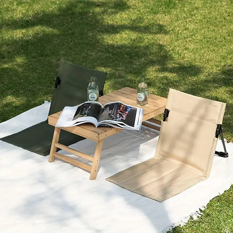 Folding Portable Camping Chair Lightweight Stool with Backrest Outdoor Bench - Black