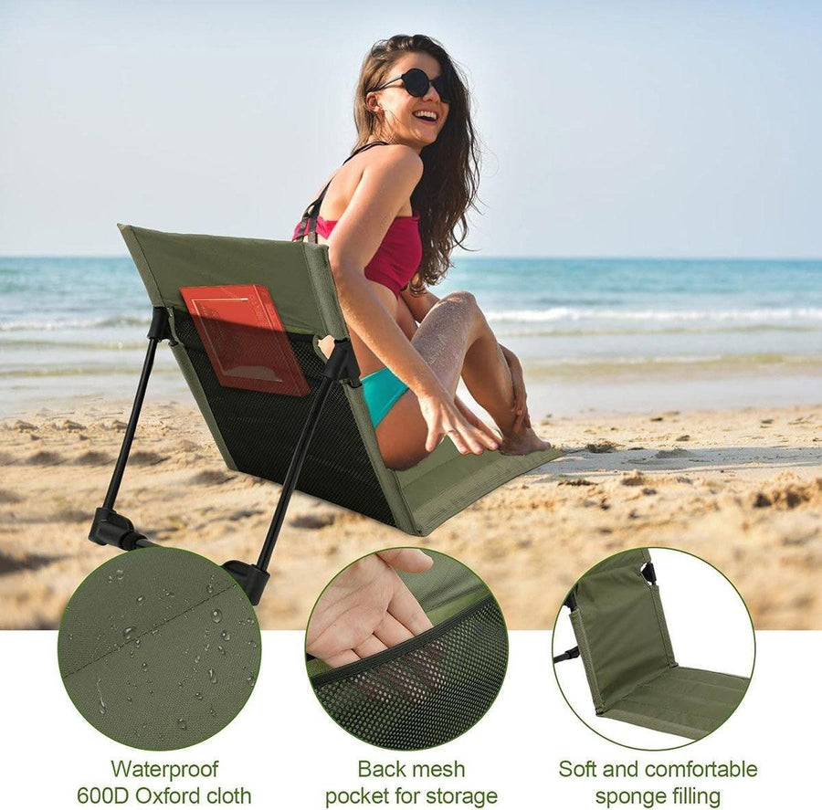 Folding Portable Camping Chair Lightweight Stool with Backrest Outdoor Bench - Brown