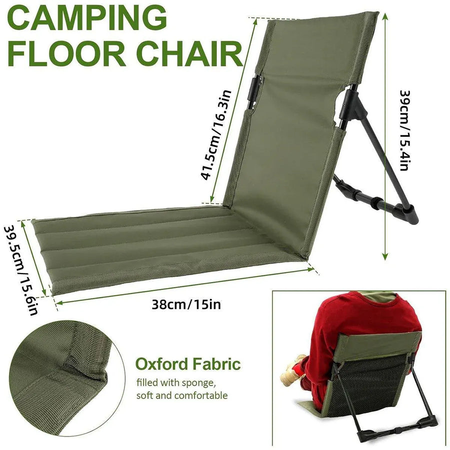 Folding Portable Camping Chair Lightweight Stool with Backrest Outdoor Bench - Khaki