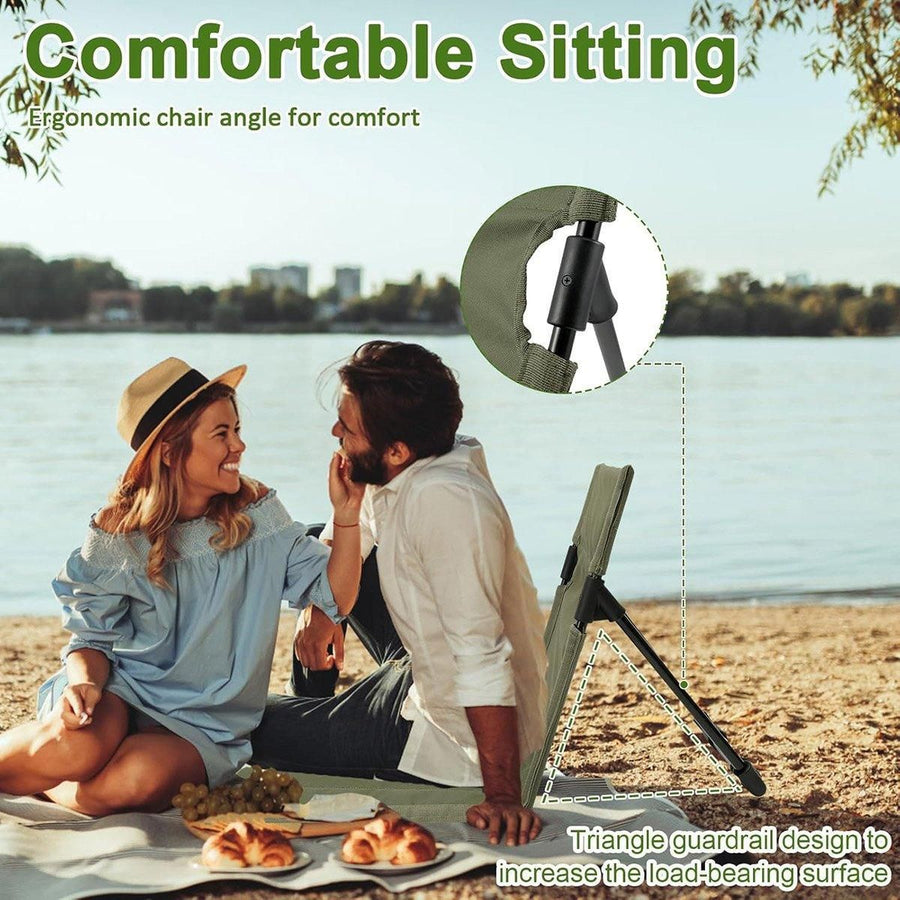Folding Portable Camping Chair Lightweight Stool with Backrest Outdoor Bench - Khaki