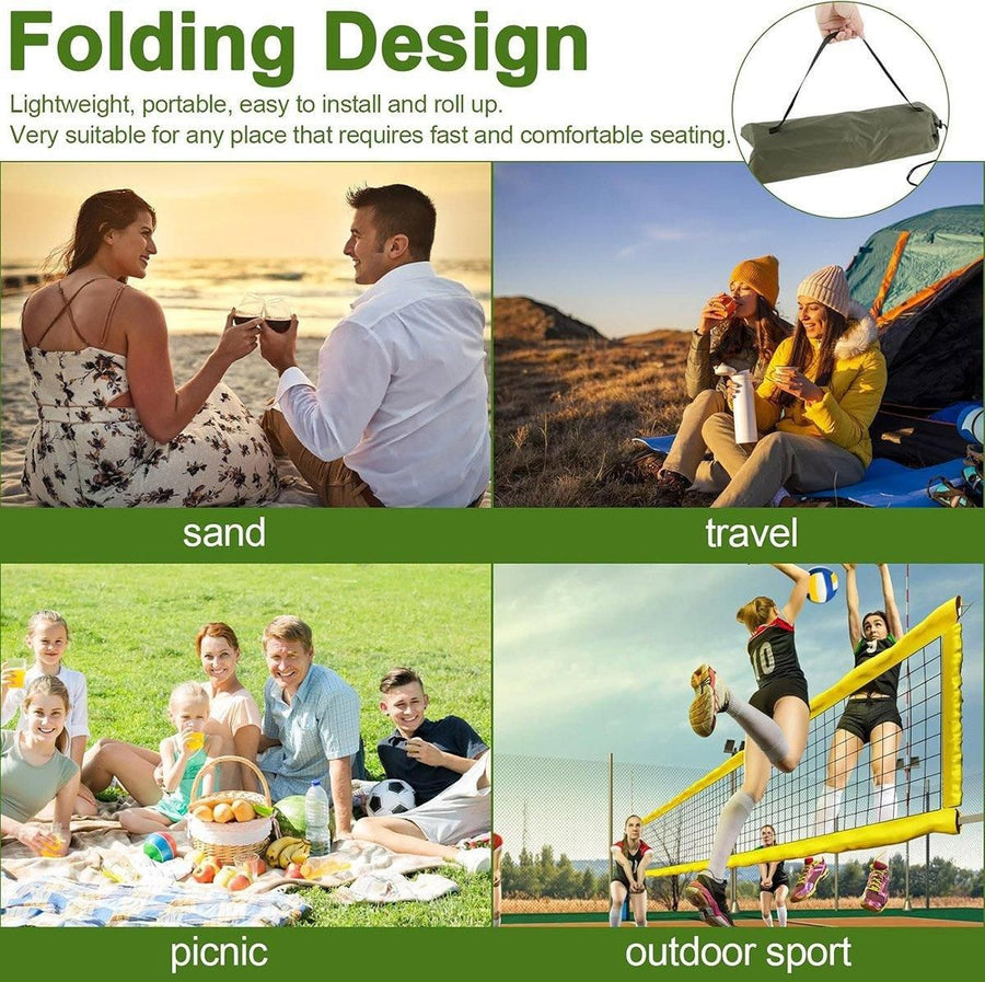 Folding Portable Camping Chair Lightweight Stool with Backrest Outdoor Bench - Khaki