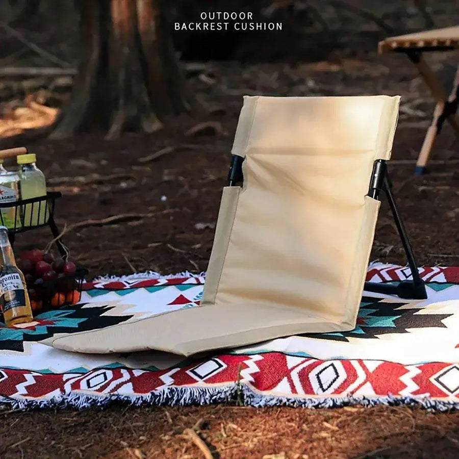 Folding Portable Camping Chair Lightweight Stool with Backrest Outdoor Bench - Khaki