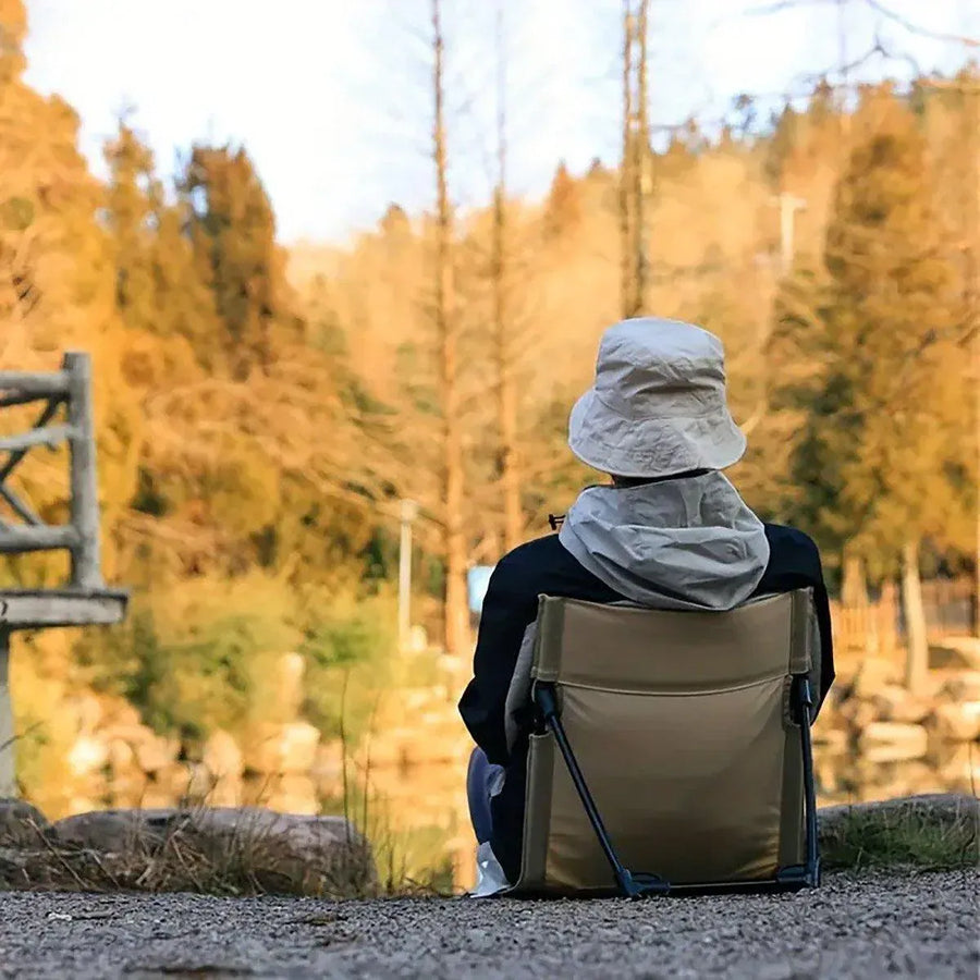 Folding Portable Camping Chair Lightweight Stool with Backrest Outdoor Bench - Khaki